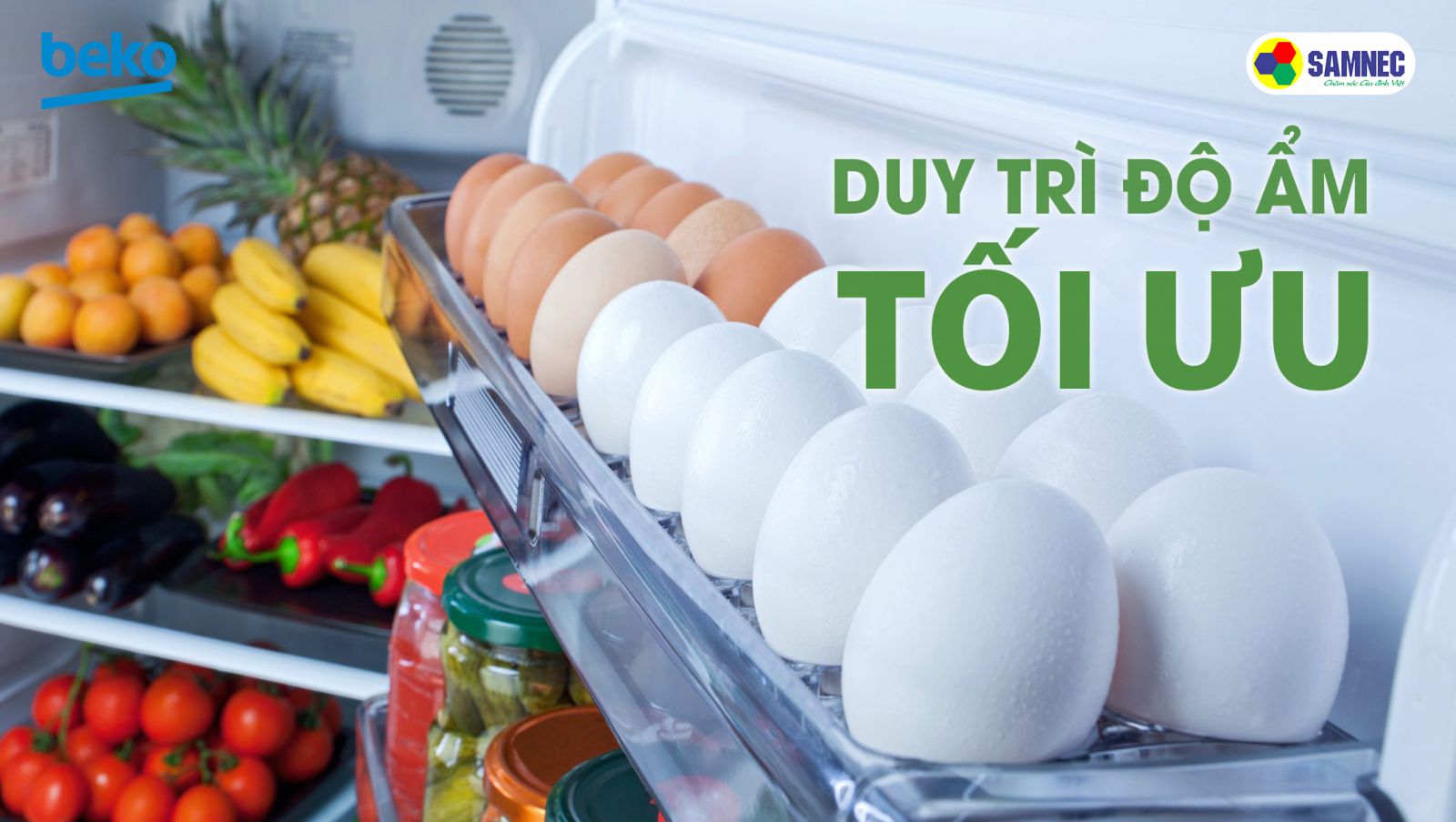 Công nghệ NeoFrost trên tủ lạnh Beko giúp duy trì độ ẩm tối ưu cho các ngăn