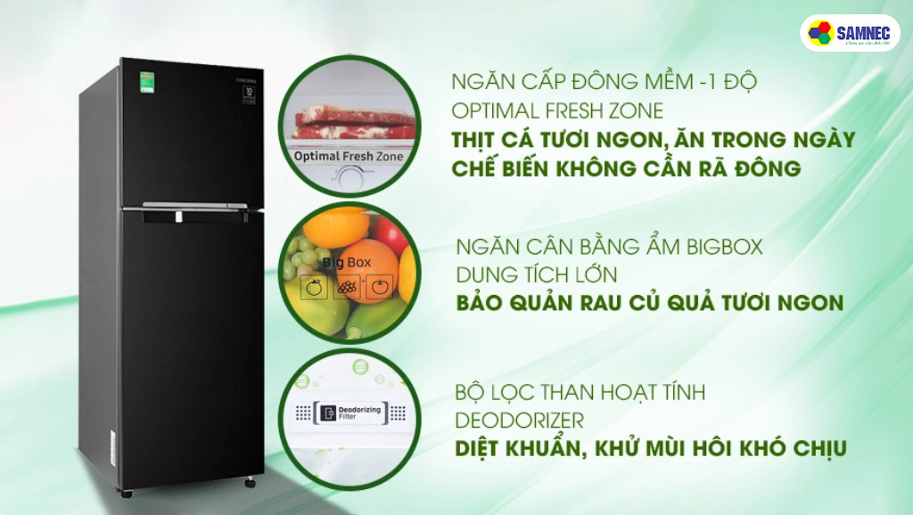 Thiết kế tủ lạnh Samsung giá rẻ Inverter 236 lít RT22M4032BU/SV