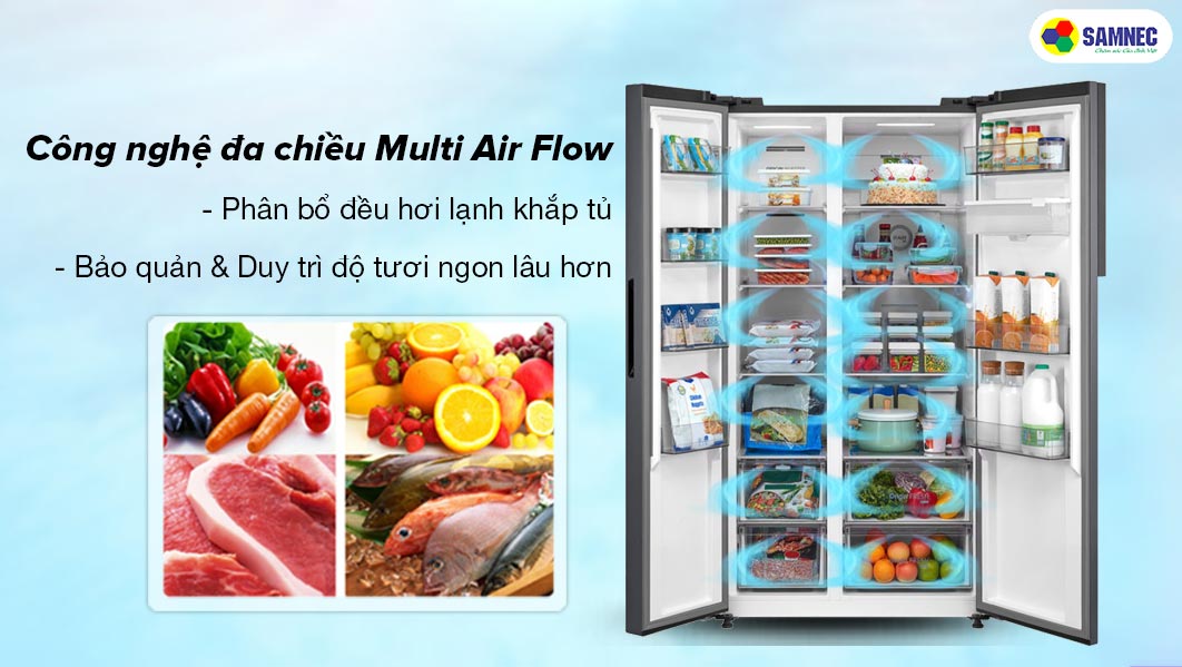 Công nghệ luồng khí lạnh đa chiều Multi Air Flow trên tủ lạnh toshiba Inverter