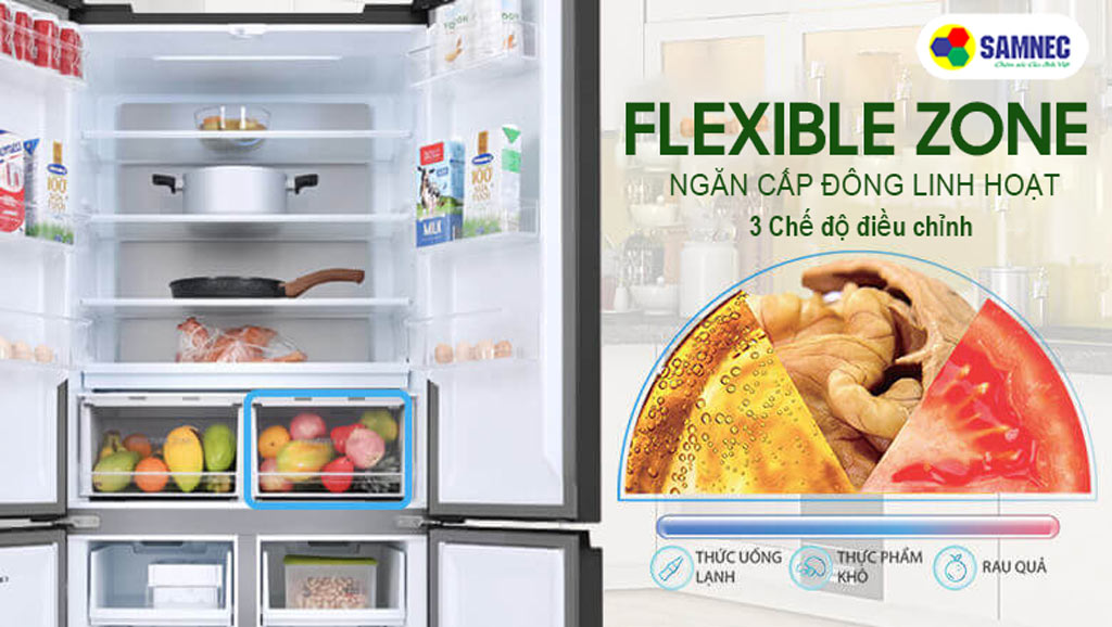 Ngăn cấp đông linh hoạt Flexible Zone trên tủ lạnh toshiba inverter
