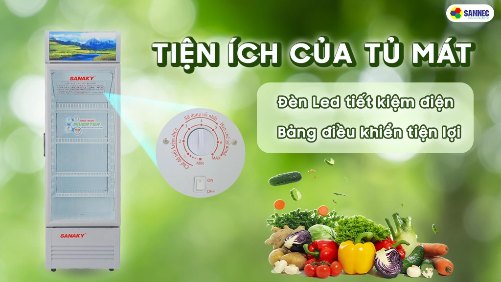 Tiện ích tủ mát có đèn led và núm điều chỉnh nhiệt độ
