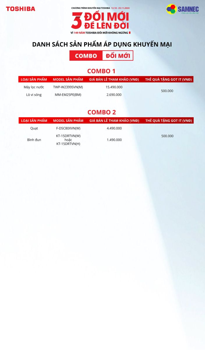 danh sách sản phẩm khuyến mại 3 đổi mới 2