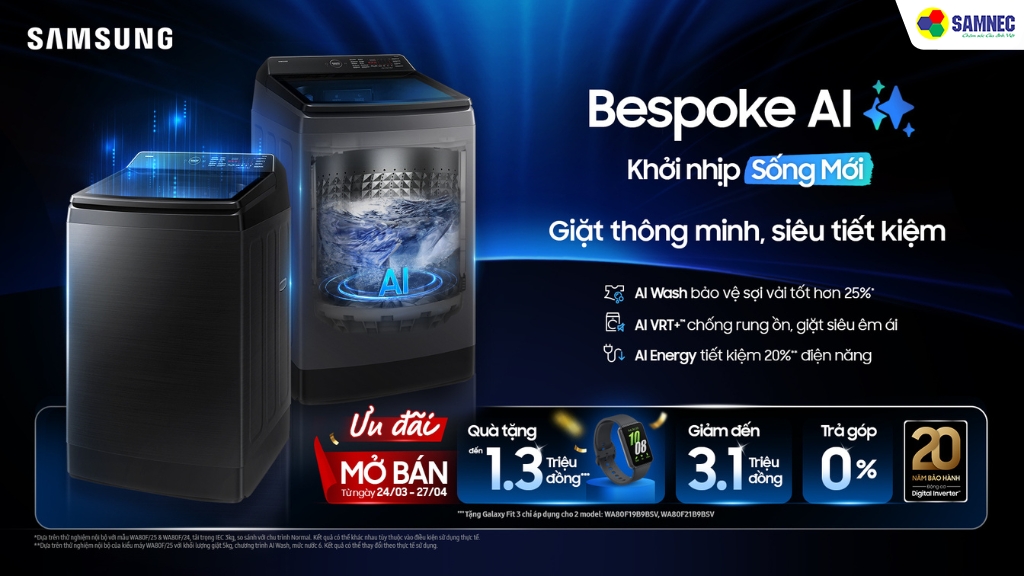 Đến Samnec Mua Máy Giặt Samsung Nhận Đồng Hồ Galaxy Fit 3 Trị Giá Đến 1.3 Triệu Đồng