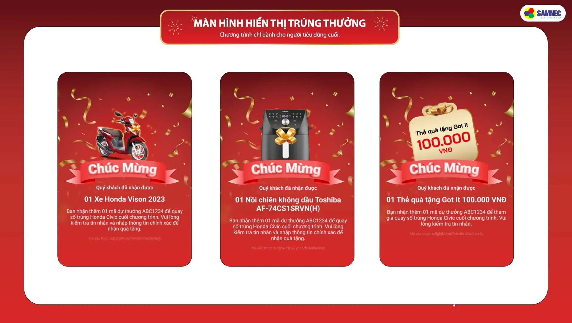 màn hình hiển thị trúng thưởng chương trình