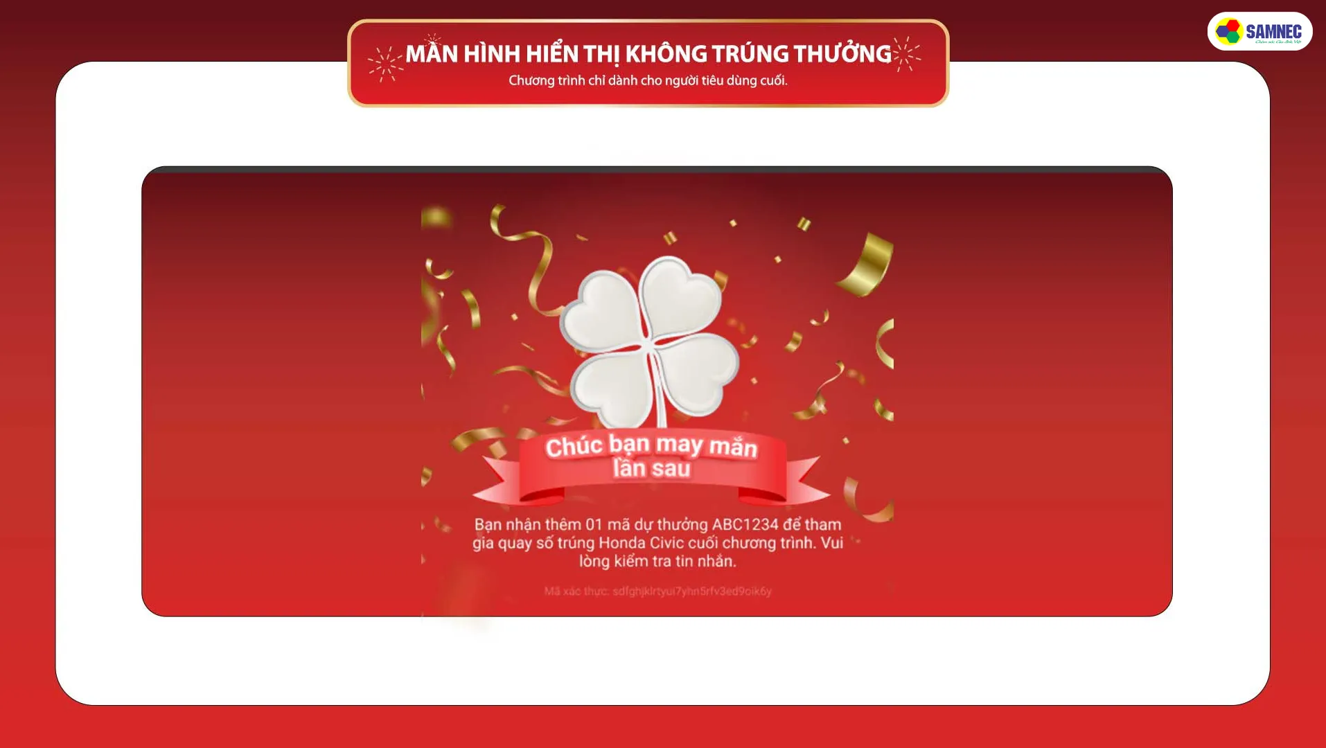 màn hình hiển thị không trúng thưởng