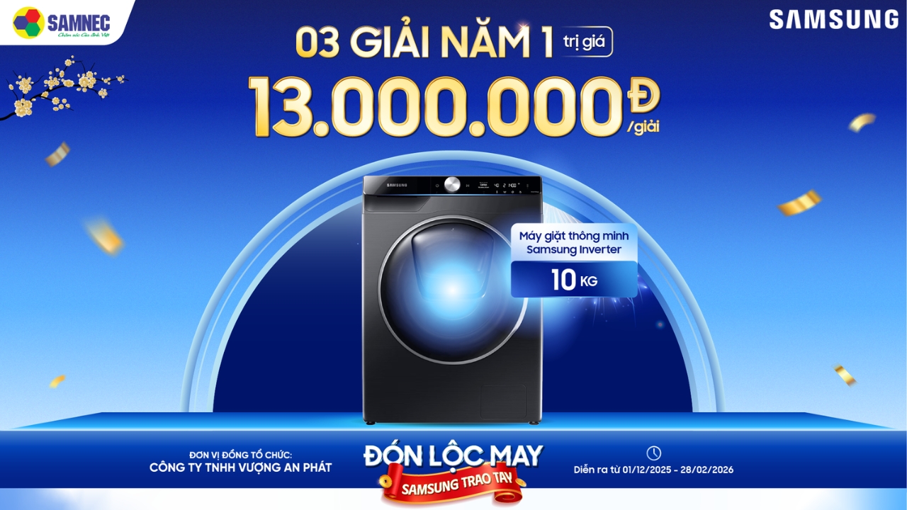 3 Giải Năm 1: Máy giặt thông minh Samsung Inverter 10 kg WW10TP54DSB/SV