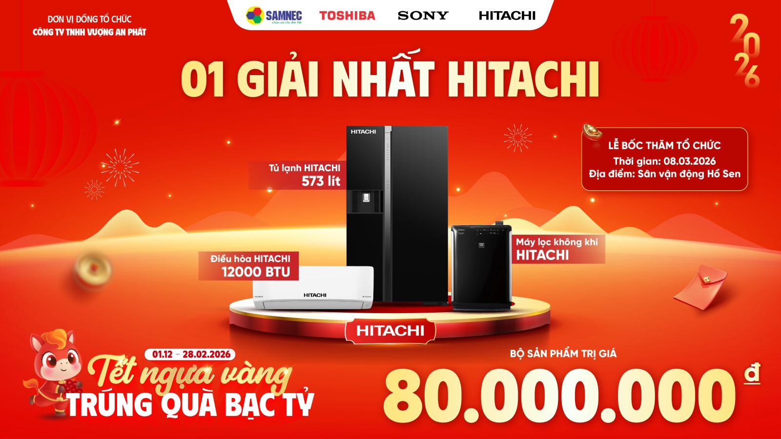 1 Giải Nhất Hitachi: Trọn bộ sản phẩm Hitachi trị giá 80.000.000 VNĐ