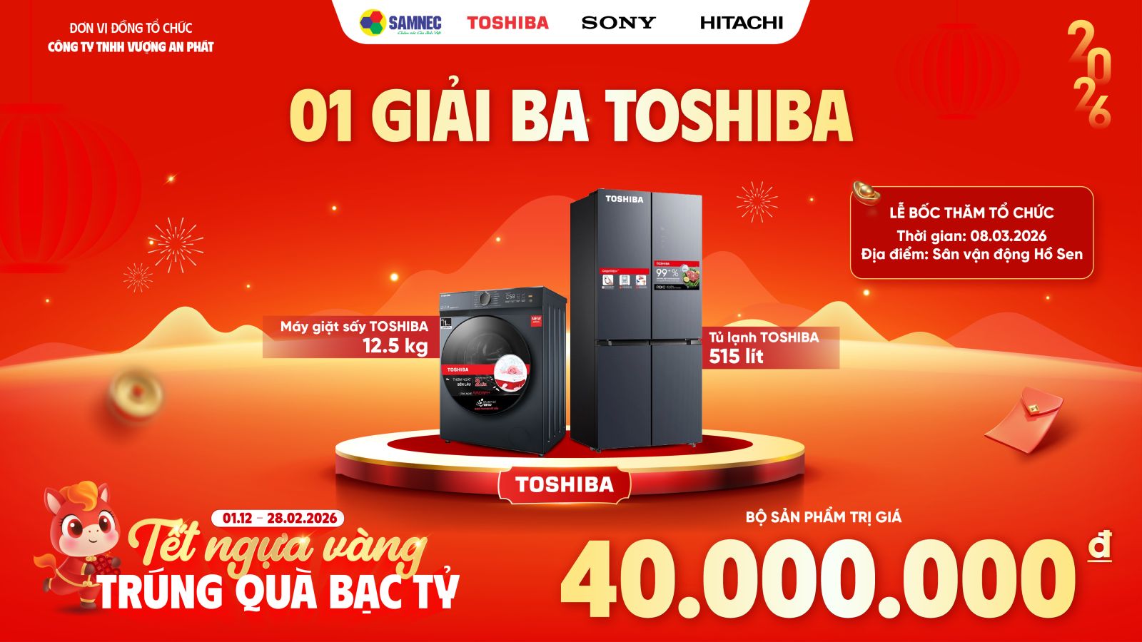 1 Giải Ba Toshiba: Trọn bộ sản phẩm Toshiba trị giá 40.000.000 VNĐ