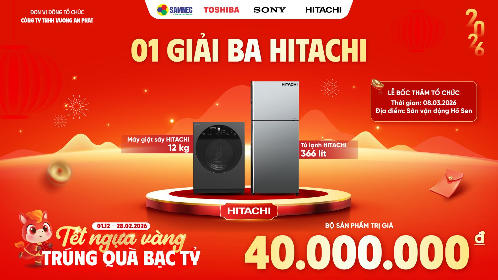 1 Giải Ba Hitachi: Trọn bộ sản phẩm Hitachi trị giá 40.000.000 VNĐ