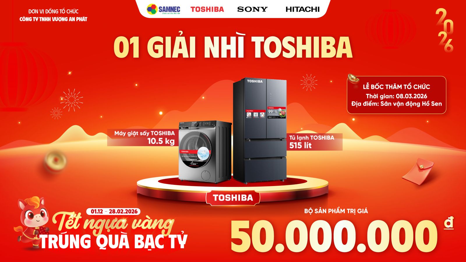 1 Giải Nhì Toshiba: Trọn bộ sản phẩm Toshiba trị giá 50.000.000 VNĐ