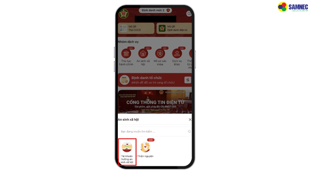 Vào phần Tài khoản hưởng an sinh xã hội
