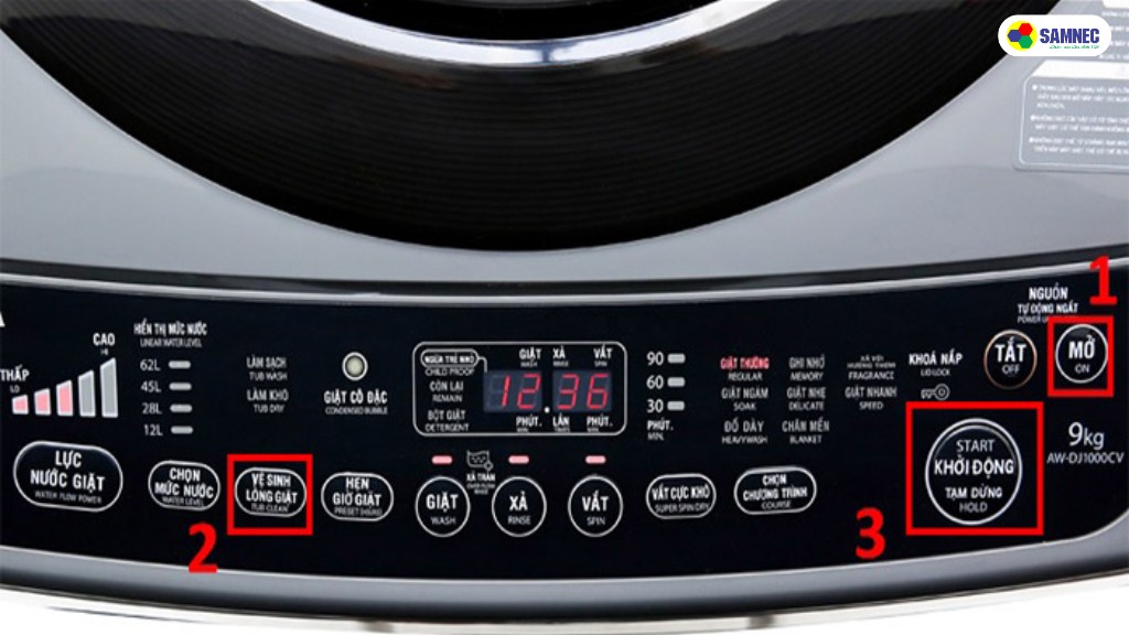 Cách vệ sinh máy giặt Toshiba bằng chế độ tự vệ sinh lồng giặt