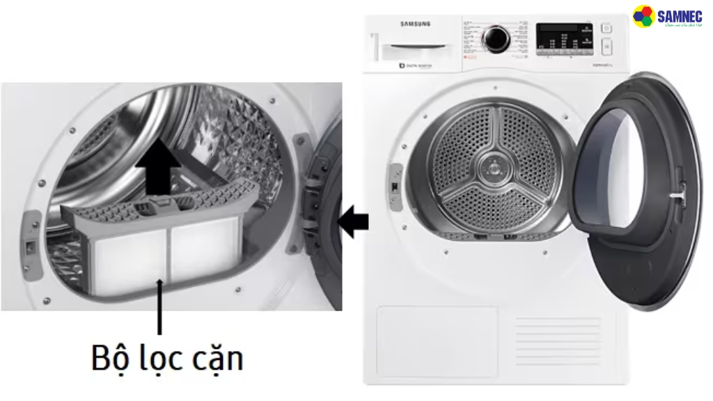 Bước 1: Tháo bộ lọc cặn của máy sấy
