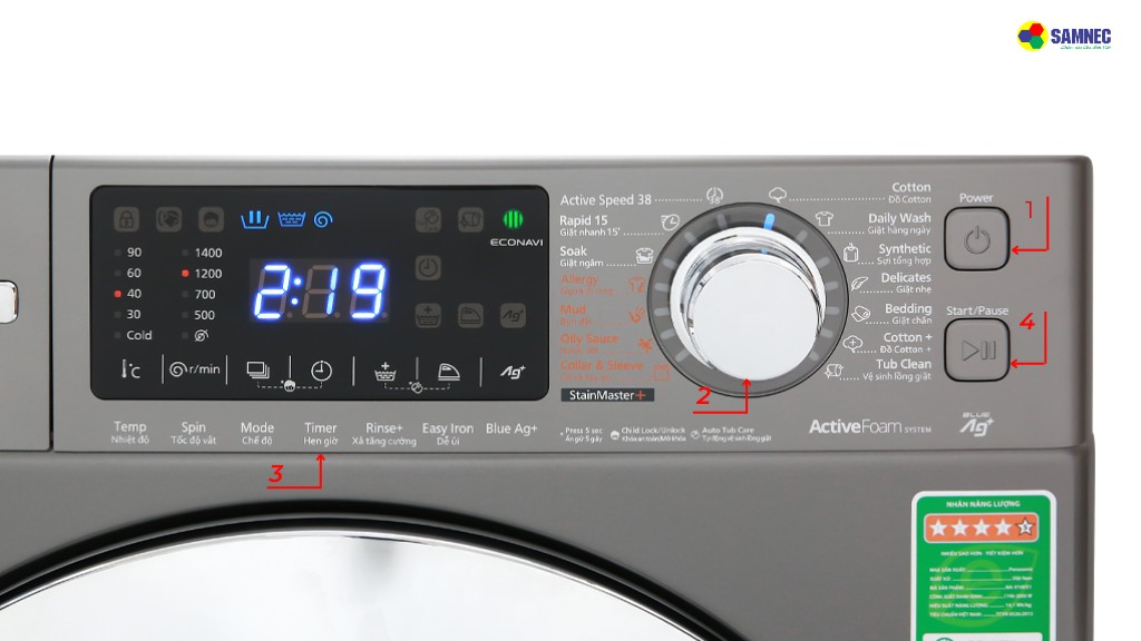 Tính năng hẹn giờ máy giặt Panasonic cửa trước