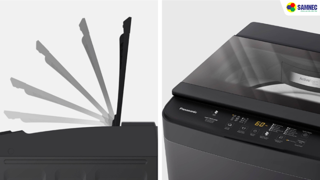 Nắp máy giặt Panasonic làm bằng kính chịu lực chắc chắn