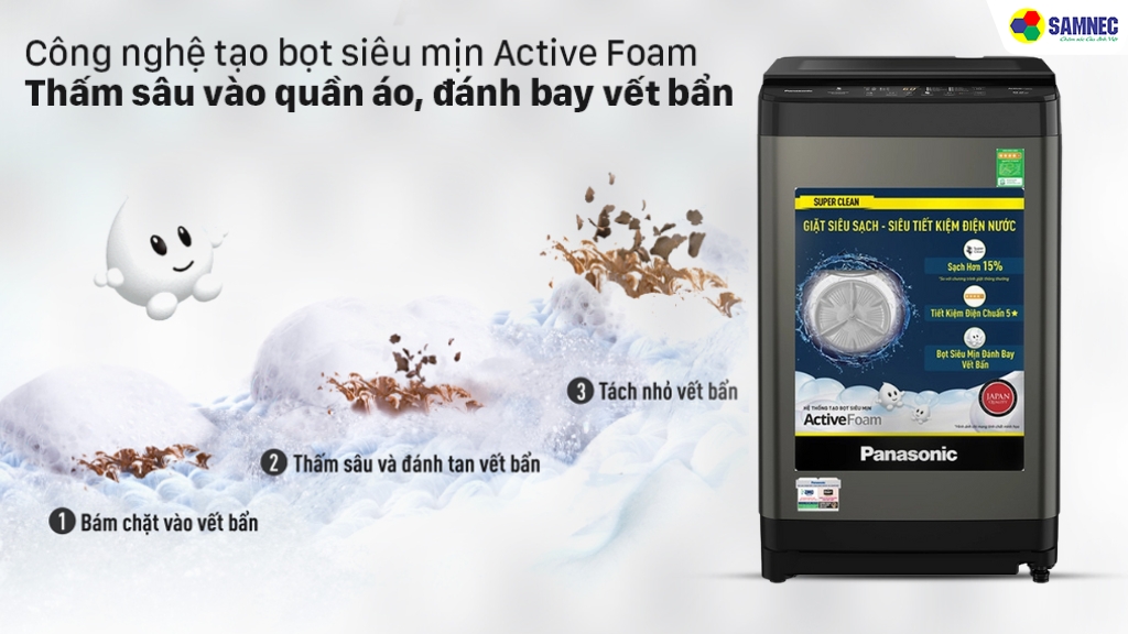 Công nghệ ActiveFoam loại bỏ mọi vết bẩn cứng đầu