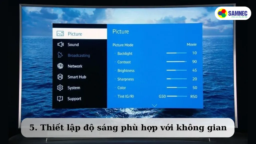 Lưu ý khi sử dụng tivi bạn cần thiết lập đồ sáng vừa phải