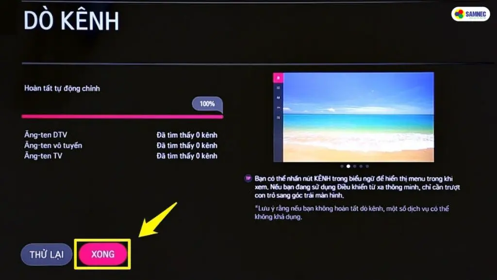 dò lại kênh khi tiếng tivi bị rè