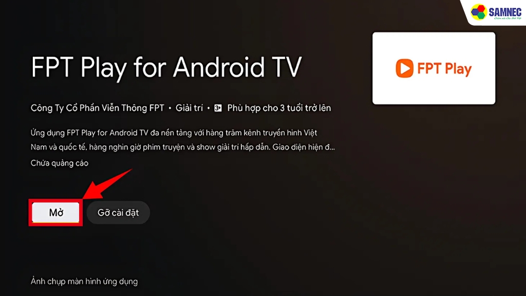 Chọn Mở để khởi động ứng dụng