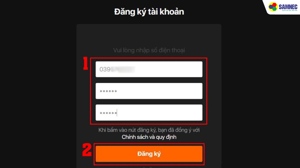 Nhập số điện thoại để đăng ký tài khoản trên FPT Play