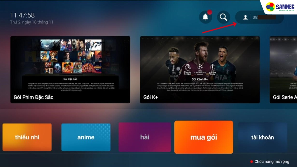  tên tài khoản sẽ hiển thị phía trên góc phải