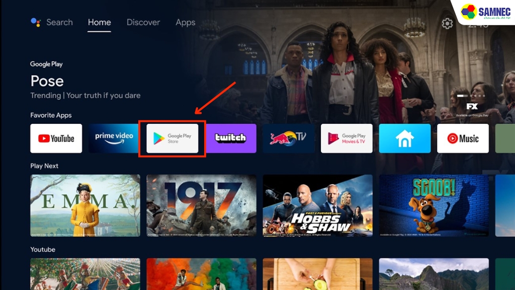 Nhấn nút Home trên điều khiển để mở trang chủ của tivi Sony