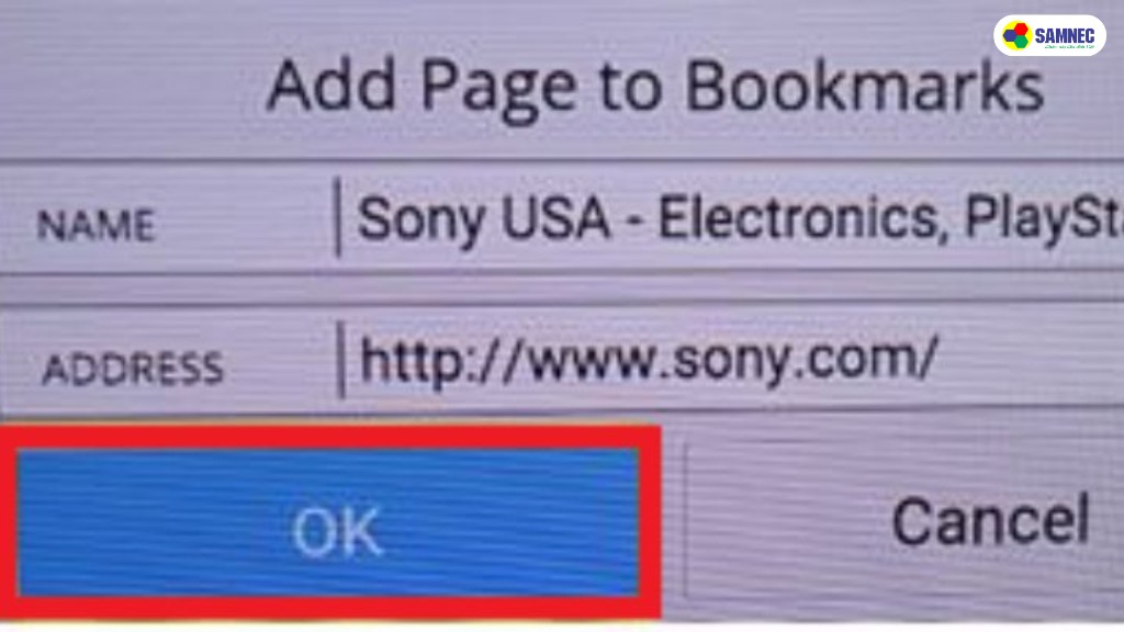 Sau khi màn hình Add Page to Bookmarks hiển thị 