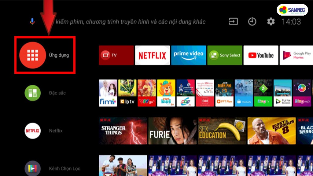 Chọn Apps (Ứng dụng) đối với các mẫu tivi Android 8.0 trở lên