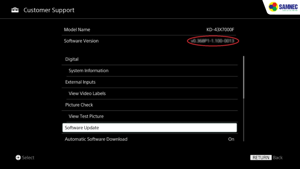 Cập nhật phần mềm cho tivi Sony
