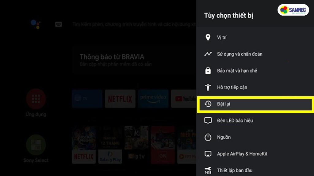khôi phục cài đặt gốc tivi sony