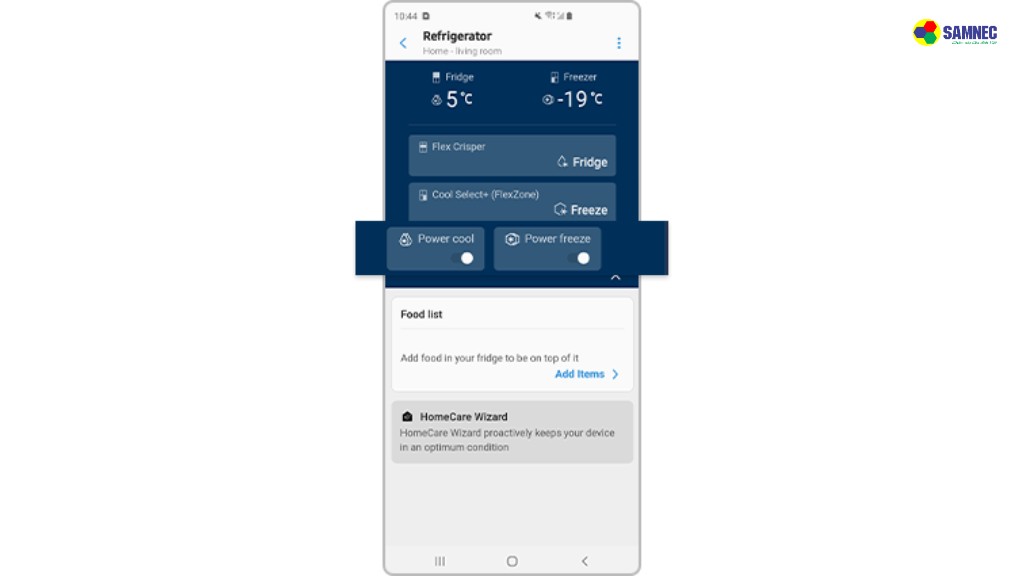 Chọn Power cool/Power freeze để tủ lạnh Samsung làm lạnh nhanh.