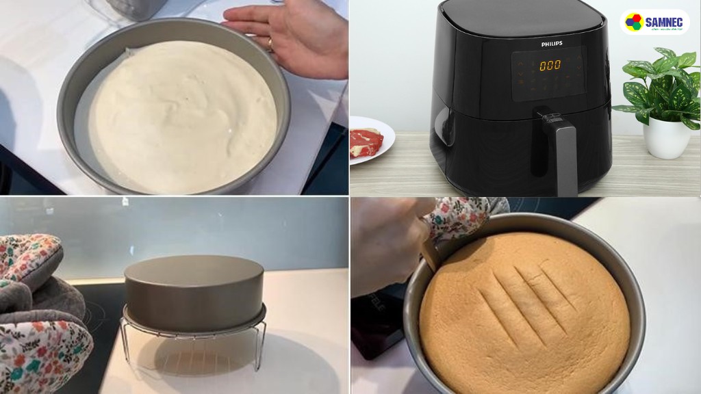 làm bánh bông lan bằng nồi chiên không dầu