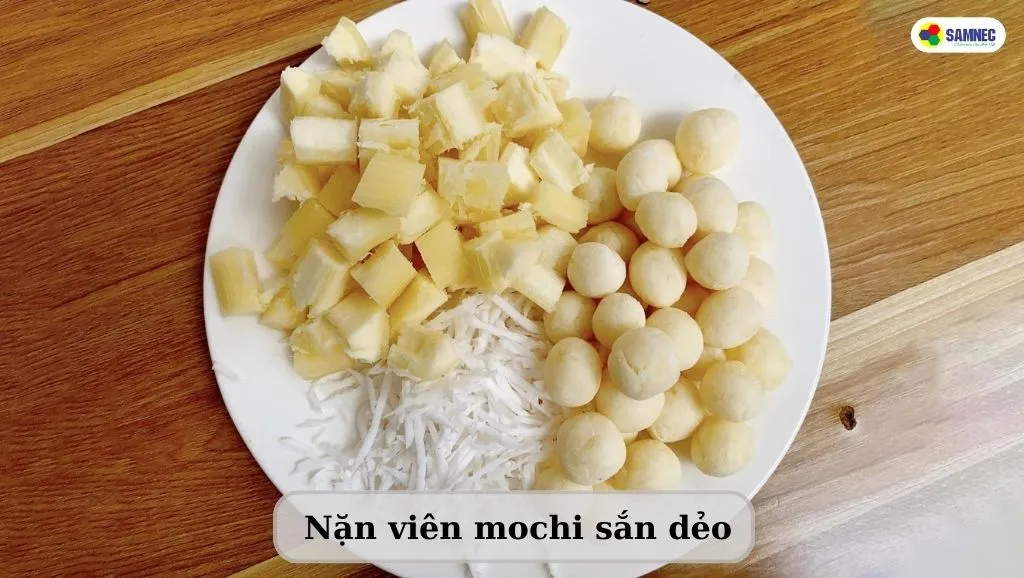 nặn viên mochi chè sắn dẻo