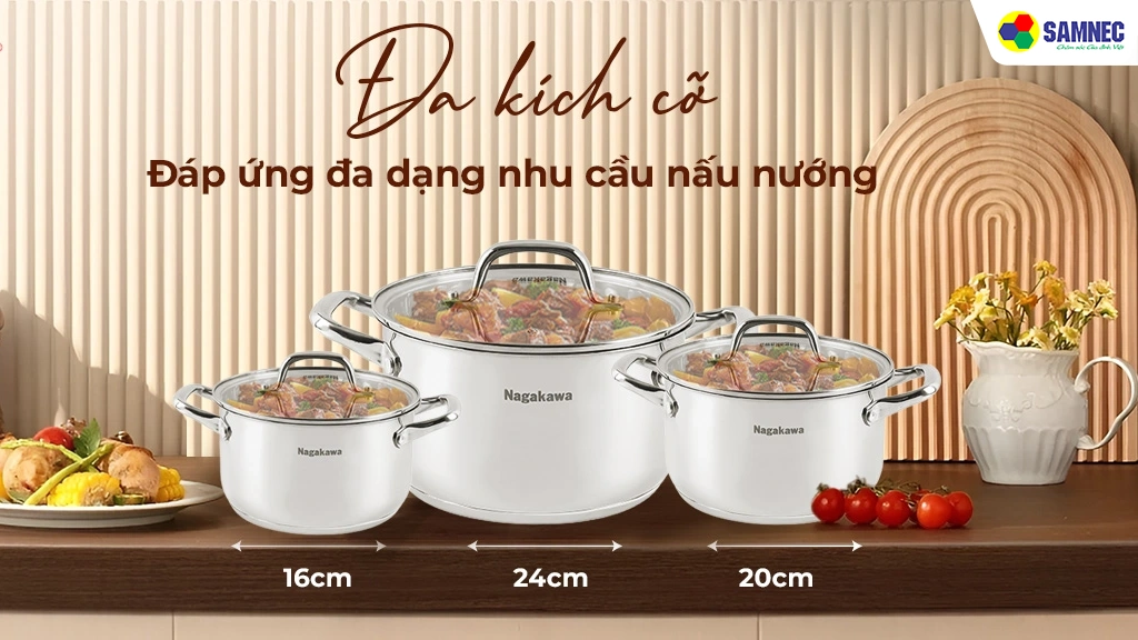 bộ nồi inox Nagakawa NAG1360- thiết kế
