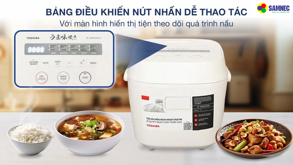 Nồi cơm điện tử 1.8 lít Toshiba RC-18DR5UVN(W)- Bảng điều khiển