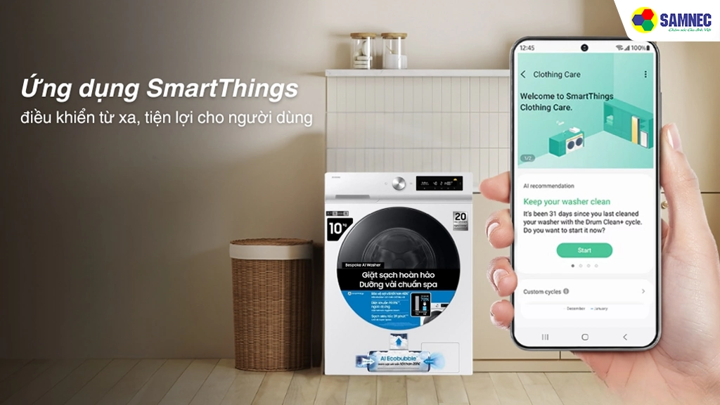 Máy giặt Bespoke AI 10 Kg Samsung WW10DB7U34GWSV- Tiện ích