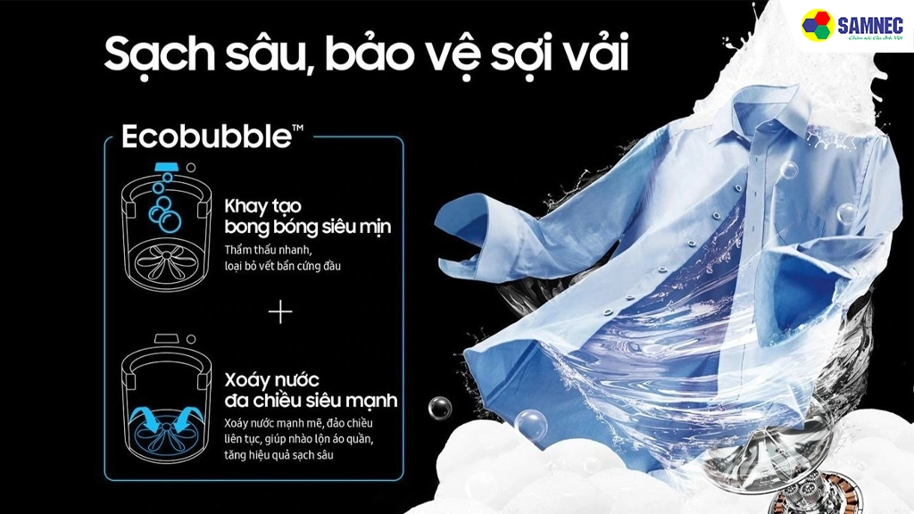 Máy giặt Inverter 14 Kg Samsung WA14CG5886BDSV- Công nghệ giặt bong bóng siêu mịn
