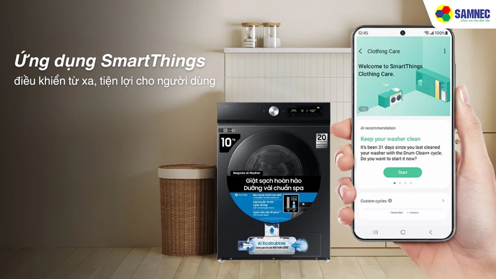 Máy giặt Bespoke AI 10 Kg Samsung WW10DB7U34GBSV- Tiện ích
