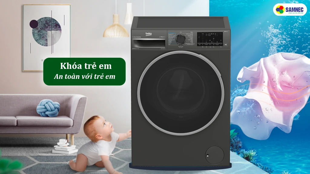 Tiện ích khóa trẻ em của máy giặt sấy beko