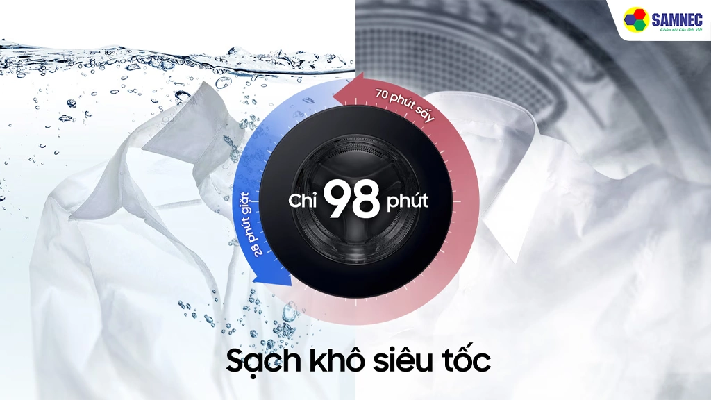 Máy giặt sấy bơm nhiệt Heatpump 25kg giặt 15kg sấy Samsung WD25DB8995BZSV- Giặt sấy nhanh