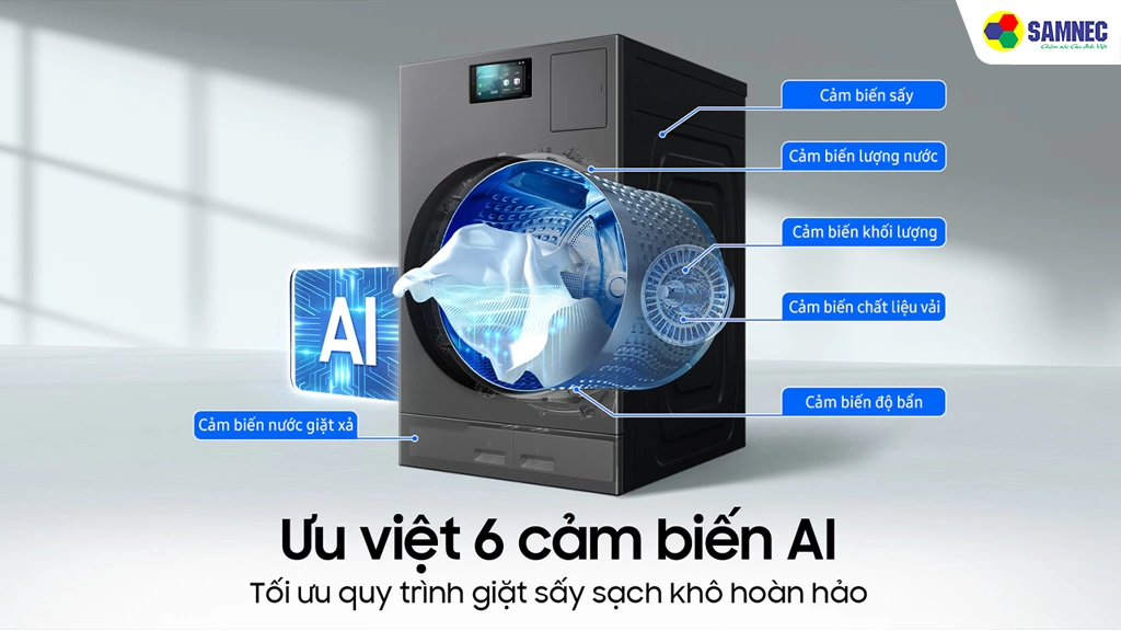 Máy giặt sấy bơm nhiệt Heatpump 25kg giặt 15kg sấy Samsung WD25DB8995BZSV- Công nghệ giặt