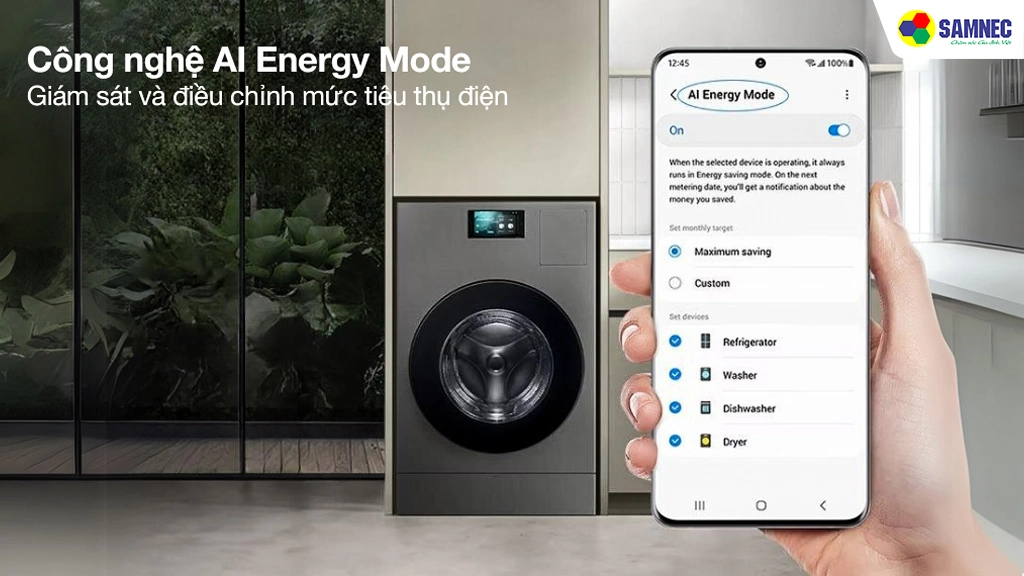 Máy giặt sấy bơm nhiệt Heatpump 25kg giặt 15kg sấy Samsung WD25DB8995BZSV- Tiết kiệm điện