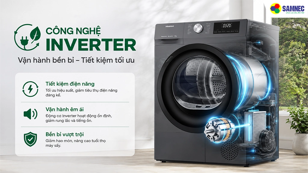 Máy sấy bơm nhiệt 8kg Hisense DH80N1T- Công nghệ inverter