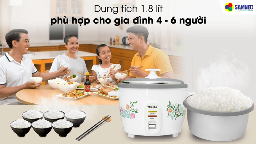Nồi cơm điện nắp rời 1.8 lít Toshiba RC-18MH1PV(F)- Thiết kế