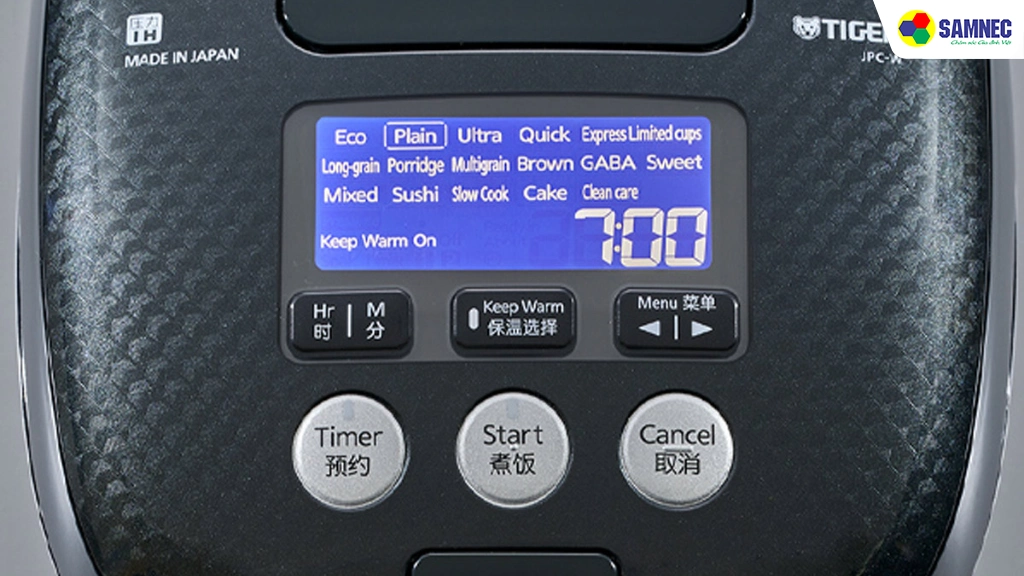 Nồi cơm điện tử cao tần áp suất 1.8 lít Tiger JPC-W18W-KM- Bảng điều khiển