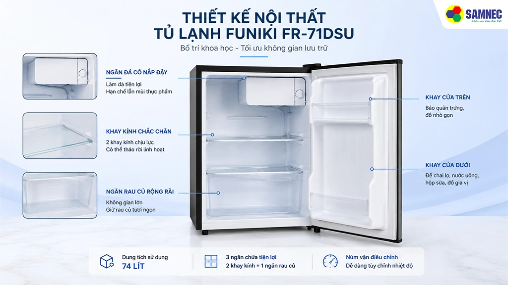 Tủ lạnh 74 lít Funiki FR-71DSU- Tiện ích