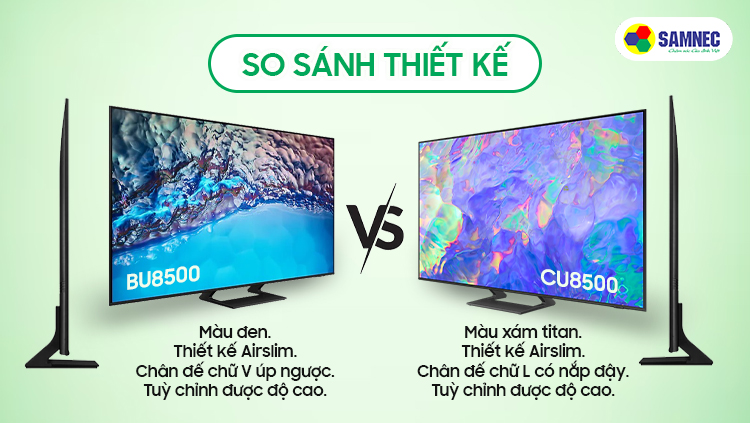 So sánh thiết kế Tivi Samsung CU8500 và BU8500