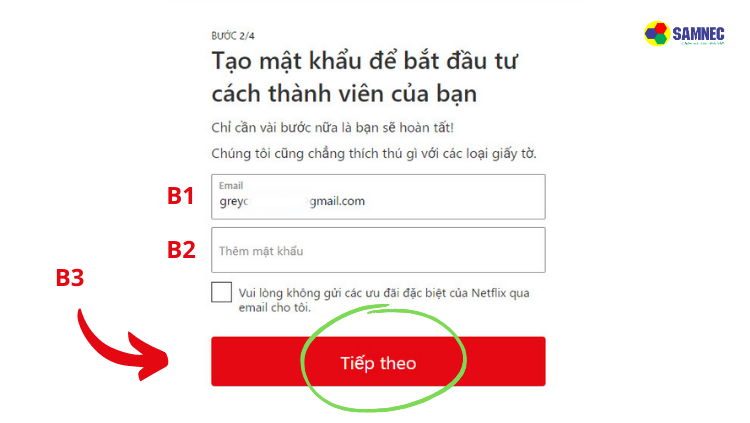 Ấn tiếp theo để tiếp tục đăng ký Netflix trên tivi thông minh