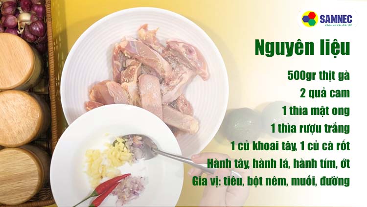 Nguyên liệu làm món gà tần nước cam