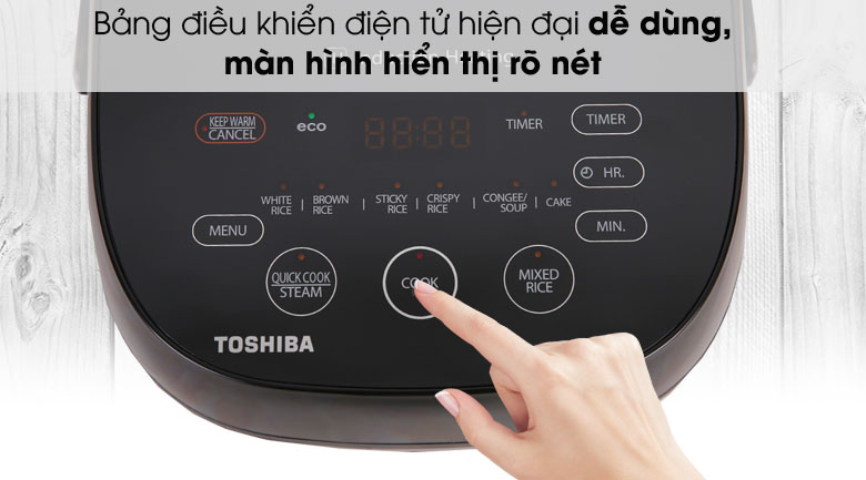 Bảng điều khiển điện tử dễ dùng - Nồi cơm cao tần Toshiba 1 lít RC-10IX1PV. Bảng điều khiển điện tử dễ dùng - Nồi cơm cao tần Toshiba 1 lít RC-10IX1PV.